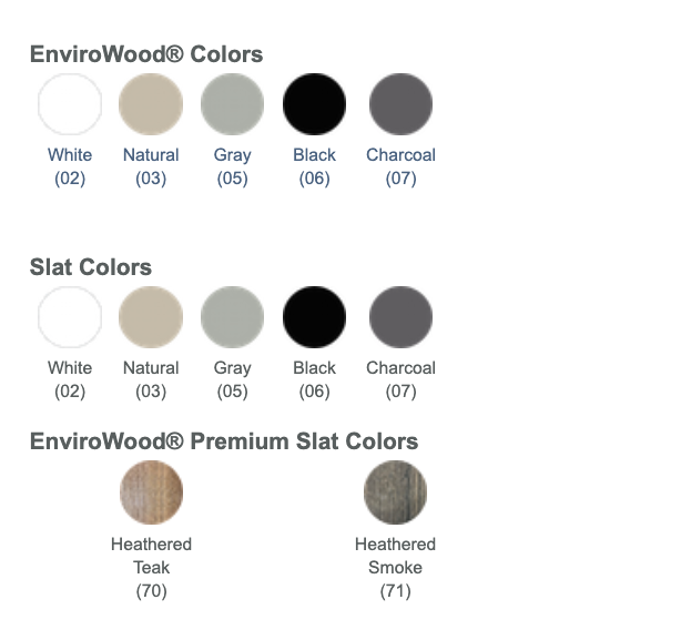 EnviroWood® Premium Slat Colors